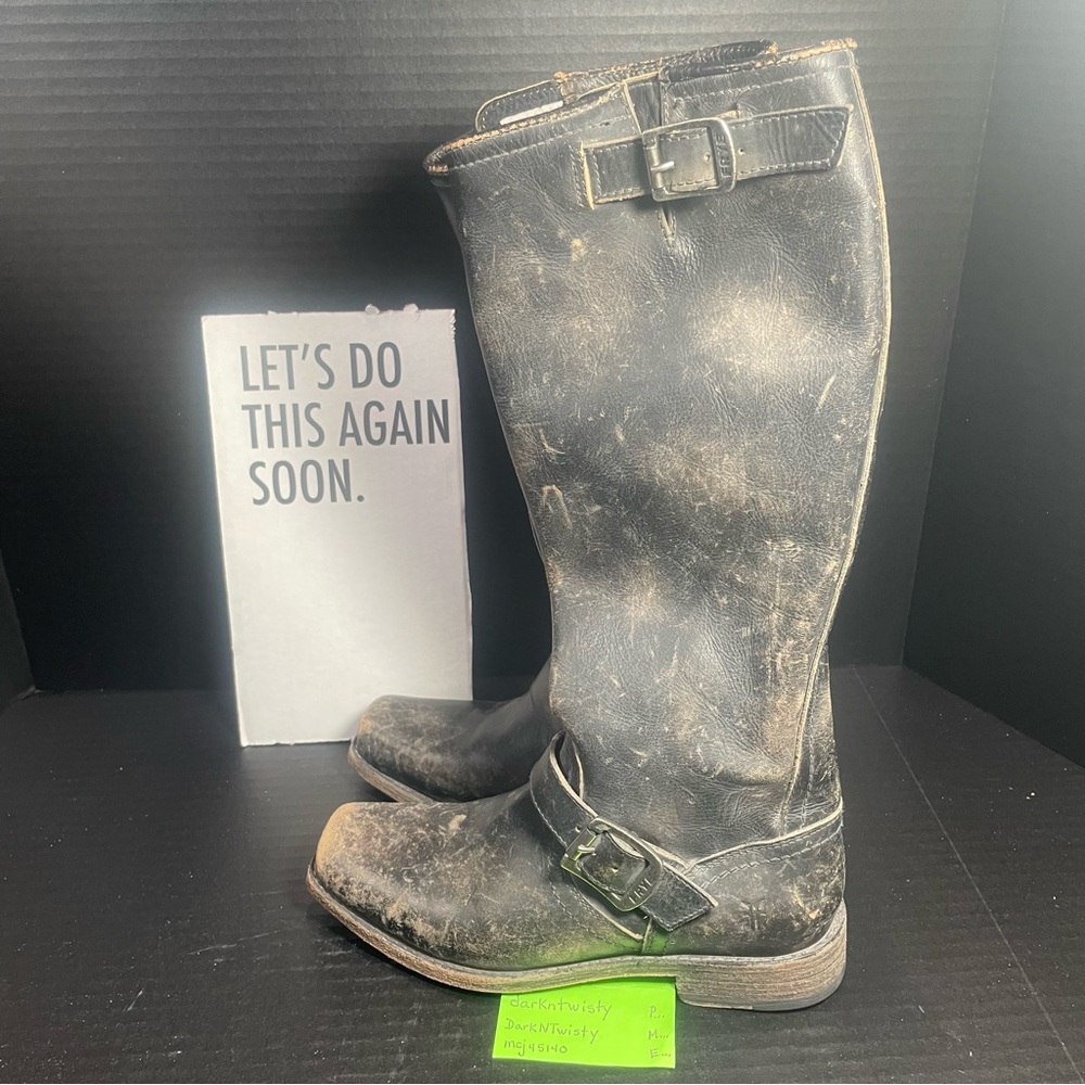 BNWOB Frye Tall Black Distressed Leather Boots 6M Gorgeously Rugged